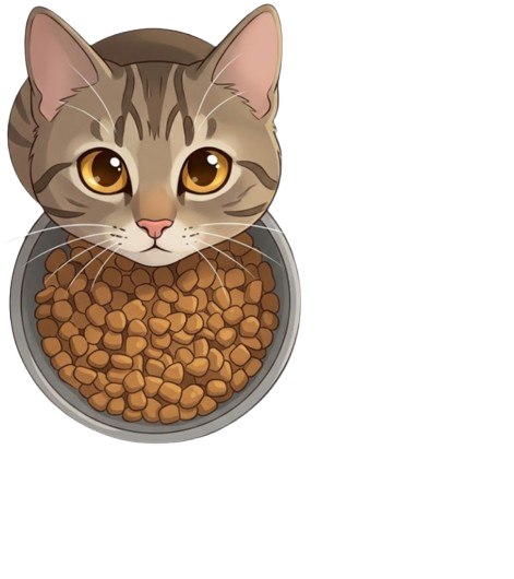 Kucing di samping mangkuk berisi makanan kering