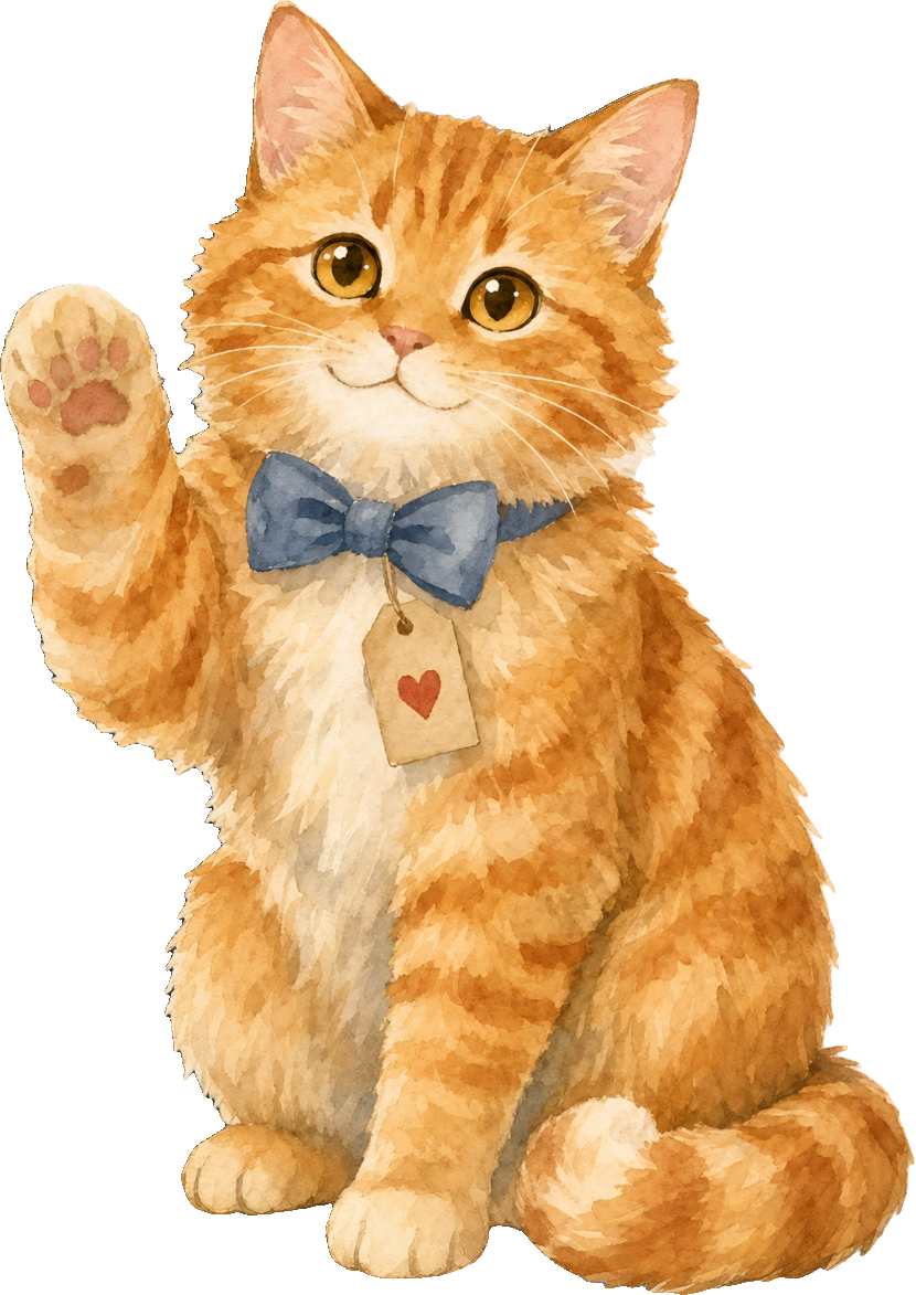 Kucing oranye memakai dasi kupu-kupu